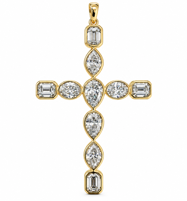14KT GOLD MULTI-SHAPE DIAMOND CROSS PENDANT