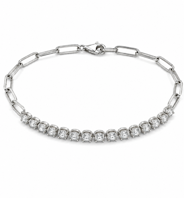 14KT WHITE GOLD DIAMOND TENNIS BRACELET WITH PAPERCLIP