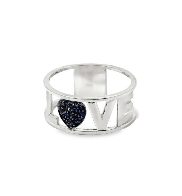 18KT GOLD BLUE SAPPHIRE LOVE RING