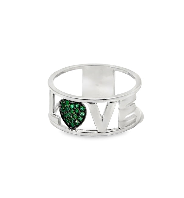 18KT GOLD EMERALD LOVE RING