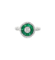 14KT WHITE GOLD EMERALD AND DIAMONDS ROUND RING
