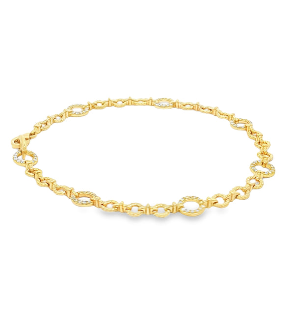 14KT YELLOW GOLD LINK DIAMONDS CHAIN BRACELET