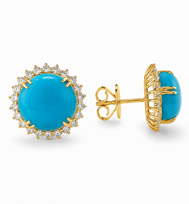 14KT GOLD TURQUOISE DIAMOND EARRINGS