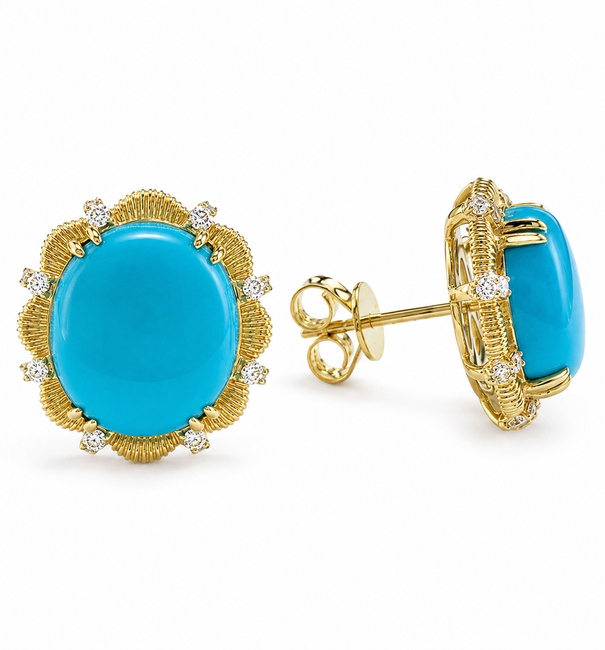 14KT GOLD TURQUOISE DIAMOND EARRINGS