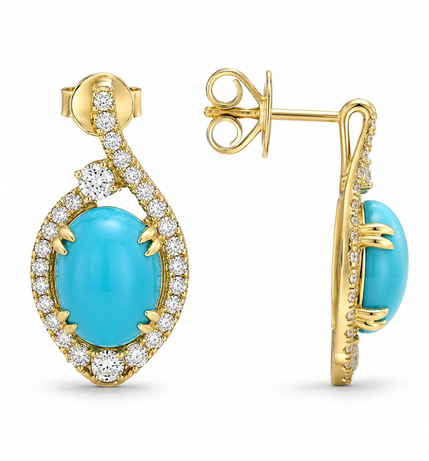 14KT GOLD TURQUOISE DIAMOND EARRINGS