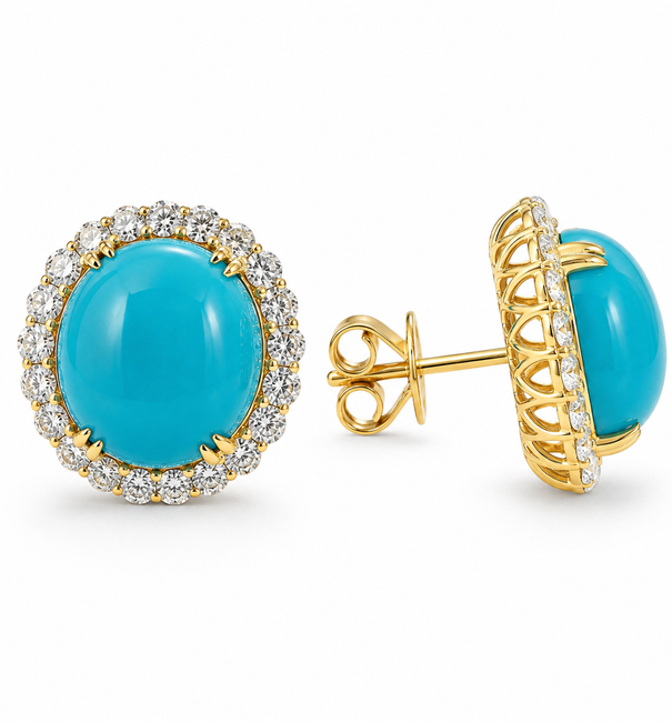 14KT GOLD TURQUOISE DIAMOND EARRINGS