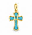 14KT YELLOW GOLD TURQUOISE CROSS PENDANT