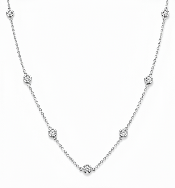 14KT WHITE GOLD BEZELLED DIAMOND STATION NECKLACE