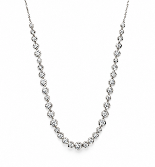 14KT White Gold Graduated Diamond Bezel Bubble Necklace