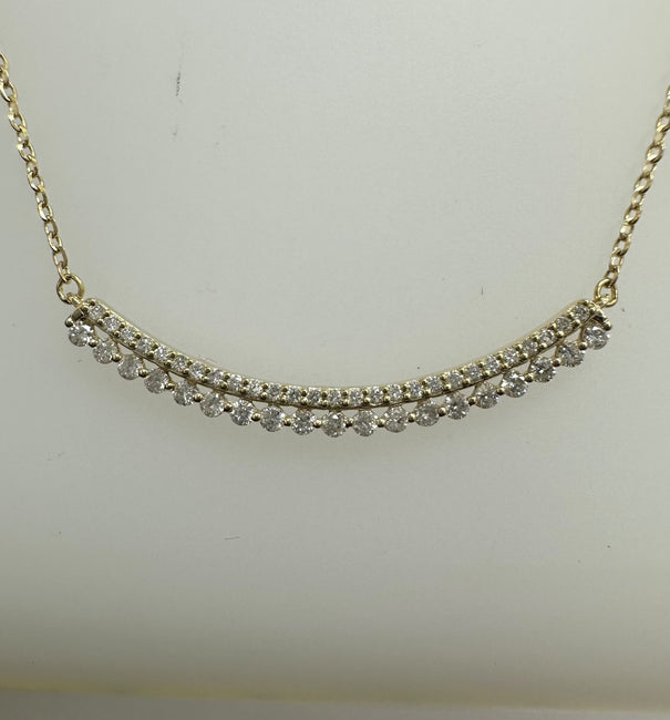 14KT GOLD DOUBLE ROW DIAMOND CURVED BAR NECKLACE