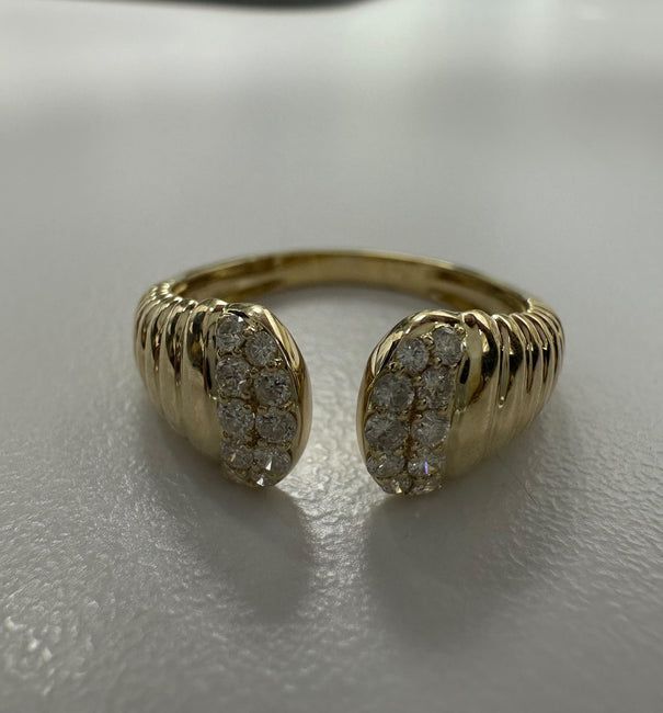 14KT YELLOW GOLD DIAMOND FLUTED OPEN CUFF RING
