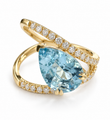 14KT WHITE GOLD AQUAMARINE AND DIAMOND CROSSOVER RING