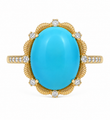 14KT WHITE GOLD OVAL TURQUOISE AND DIAMOND HALO RING