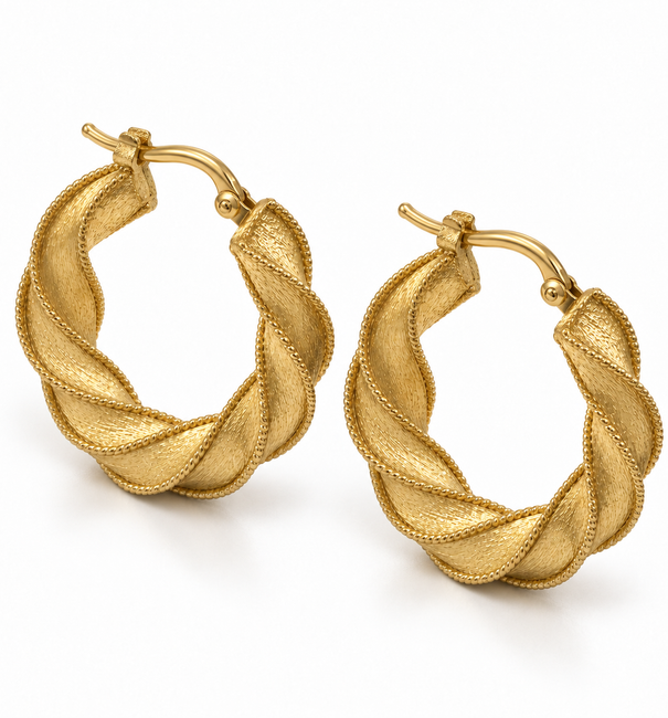 14KT YELLOW GOLD TWISTED HOOP EARRINGS