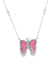 14KT WHITE GOLD WATERMELON TOURMALINE AND DIAMONDS BUTTERFLY NECKLACE