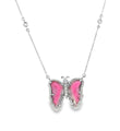 14KT WHITE GOLD WATERMELON TOURMALINE AND DIAMONDS BUTTERFLY NECKLACE