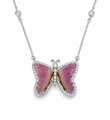 14KT WHITE GOLD WATERMELON TOURMALINE AND DIAMONDS BUTTERFLY NECKLACE