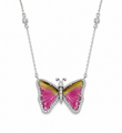 14KT WHITE GOLD WATERMELON TOURMALINE AND DIAMONDS BUTTERFLY NECKLACE