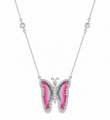 14KT WHITE GOLD WATERMELON TOURMALINE AND DIAMONDS BUTTERFLY NECKLACE
