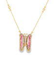 14KT YELLOW GOLD WATERMELON TOURMALINE AND DIAMONDS BUTTERFLY NECKLACE