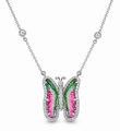14KT WHITE GOLD WATERMELON TOURMALINE AND DIAMONDS BUTTERFLY NECKLACE