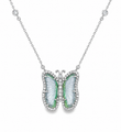 14KT WHITE GOLD WATERMELON TOURMALINE AND DIAMONDS BUTTERFLY NECKLACE