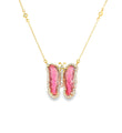 14KT YELLOW GOLD WATERMELON TOURMALINE AND DIAMONDS BUTTERFLY NECKLACE