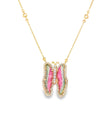 14KT YELLOW GOLD WATERMELON TOURMALINE AND DIAMONDS BUTTERFLY NECKLACE