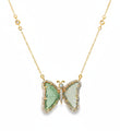 14KT YELLOW GOLD WATERMELON TOURMALINE AND DIAMONDS BUTTERFLY NECKLACE
