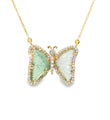 14KT YELLOW GOLD WATERMELON TOURMALINE AND DIAMONDS BUTTERFLY NECKLACE