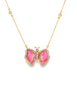 14KT YELLOW GOLD WATERMELON TOURMALINE AND DIAMONDS BUTTERFLY NECKLACE