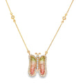 14KT YELLOW GOLD WATERMELON TOURMALINE AND DIAMONDS BUTTERFLY NECKLACE