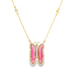 14KT YELLOW GOLD WATERMELON TOURMALINE AND DIAMONDS BUTTERFLY NECKLACE