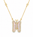 14KT YELLOW GOLD WATERMELON TOURMALINE AND DIAMONDS BUTTERFLY NECKLACE