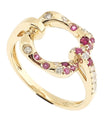 18KT YELLOW GOLD PINK SAPPHIRE RUBY AND DIAMOND RING
