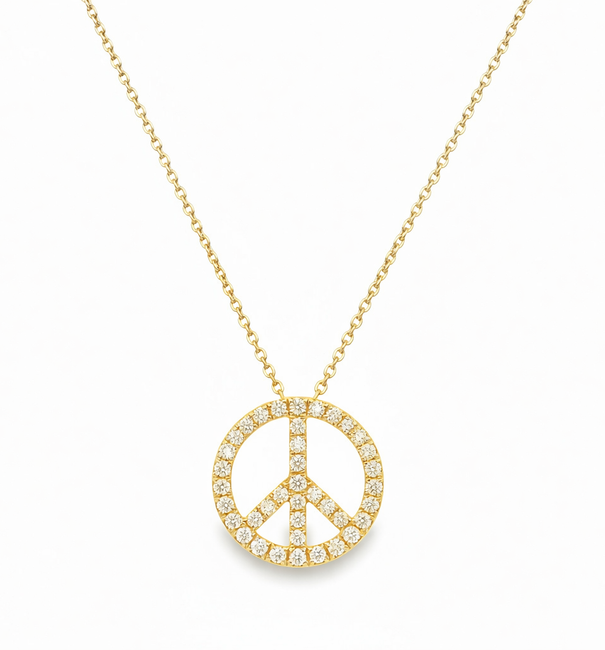 14KT GOLD DIAMOND PEACE SIGN NECKLACE