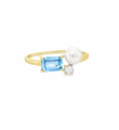 14KT YELLOW GOLD DIAMOND, BLUE TOPAZ AND PEARL RING