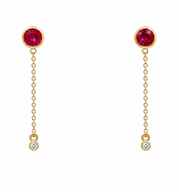 14KT YELLOW GOLD RUBY ROUND SHAPE EARRING