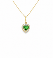 14KT YELLOW GOLD HEART PENDANT WITH GREEN SAPPHIRE AND DIAMONDS