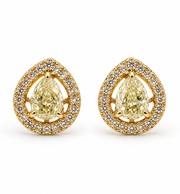 14KT YELLOW GOLD PEAR DIAMOND EARRING STUDS