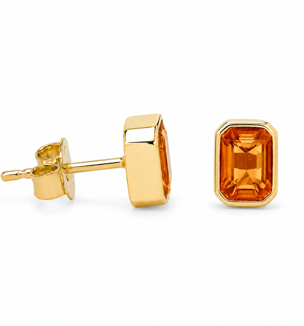 14KT YELLOW GOLD ORANGE SAPPHIRE EARRING
