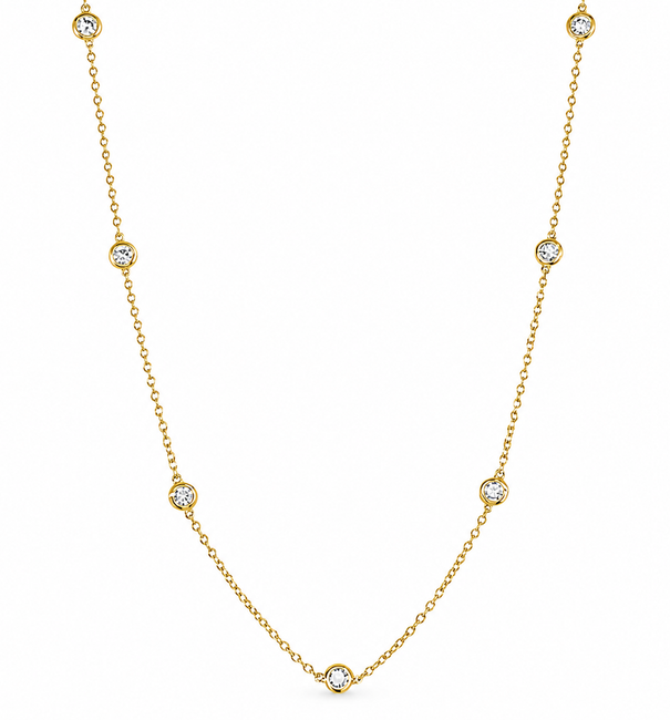 14KT GOLD BEZELLED DIAMOND STATION NECKLACE 0.50 CTS