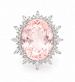 14KT TWO TONE GOLD OVAL SHAPE MORGANITE AND DIAMOND RING