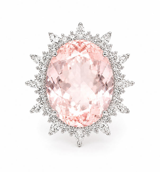 14KT TWO TONE GOLD OVAL SHAPE MORGANITE AND DIAMOND RING