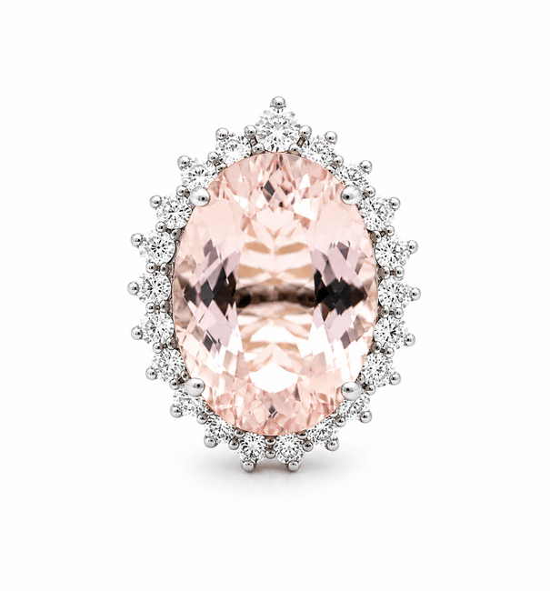 14KT TWO TONE GOLD OVAL SHAPE MORGANITE AND DIAMOND RING