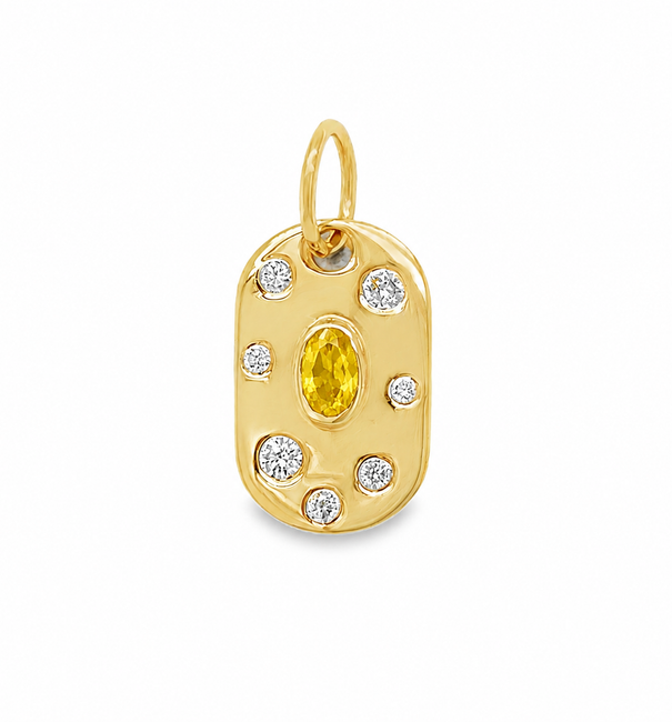 14KT YELLOW GOLD PENDANT WITH DIAMONDS AND YELLOW SAPPHIRE