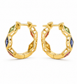 14KT YELLOW GOLD MULTI SAPPHIRE HOOP EARRINGS