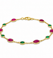 18KT YELLOW GOLD RUBY AND EMERALD STATION BRACELET