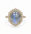 14KT YELLOW GOLD RAINBOW MOONSTONE AND DIAMONDS RING
