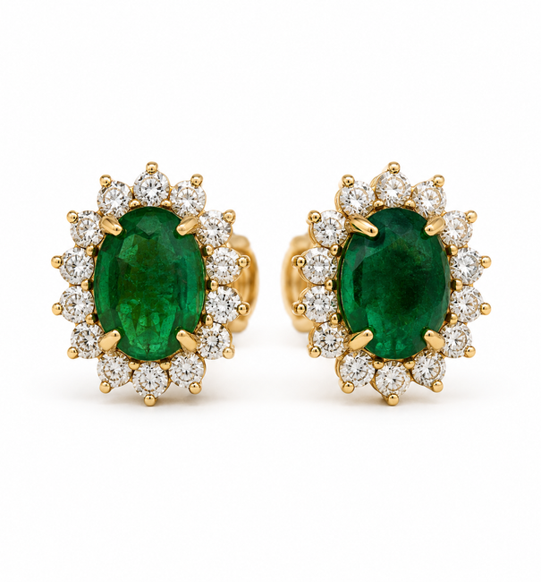 14KT YELLOW GOLD GREEN TOURMALINE AND DIAMONDS EARRING